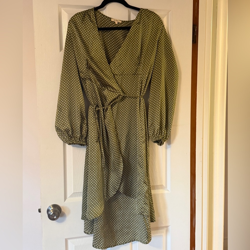 Olive Polka Dot Wrap Dress